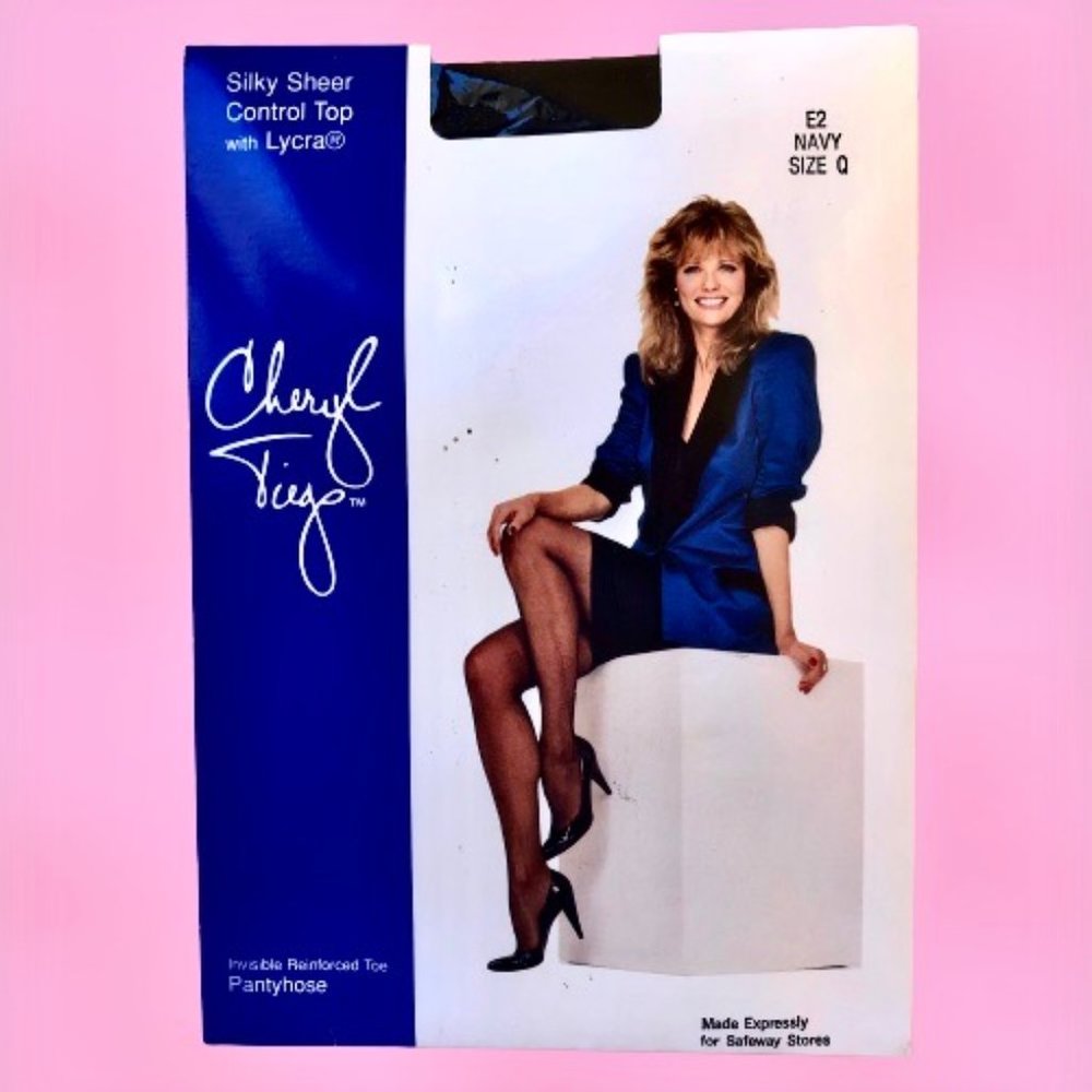 Vintage CHERYL TIEGS Pantyhose Control Top Nylons NAVY Silky Sheer